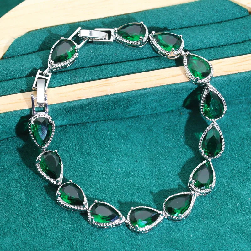 XOTICA Classics Green Zircon 925 Silver Jewelry Sets for Women Wedding Bracelet Earrings Necklace Pendant Ring Dating Gifts