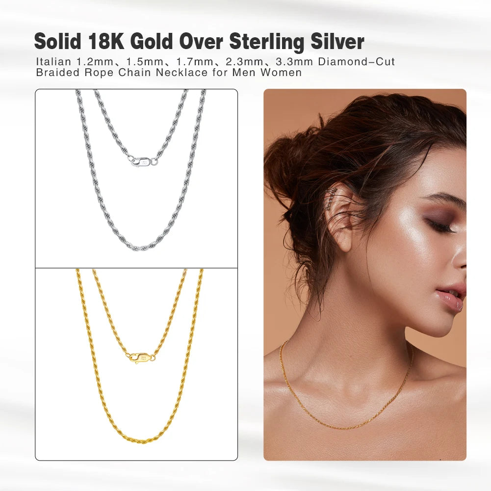 S&S 925 Sterling Silver Diamond-Cut Rope Chain Necklace — 1.2mm to 3.3mm | S&S Collection