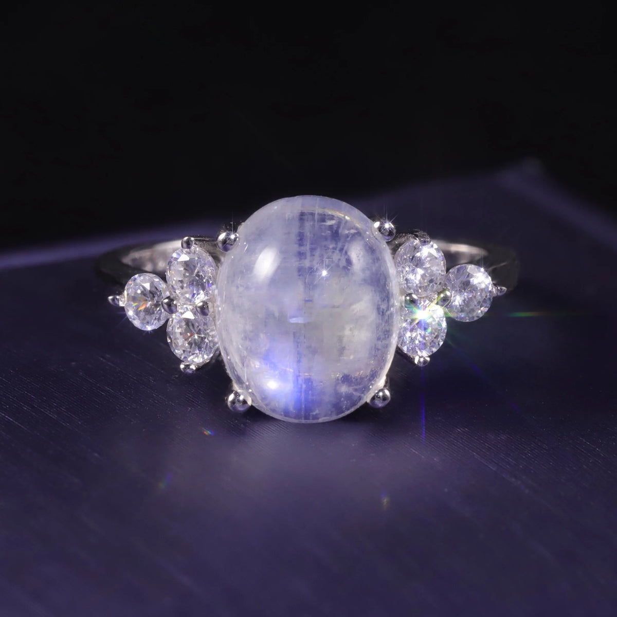 ArtistA F0066 Abiding Jewelry Faceted/Cabochon Optional Oval 8x10MM Natural Moonstone 925 Sterling Silver Women Rings