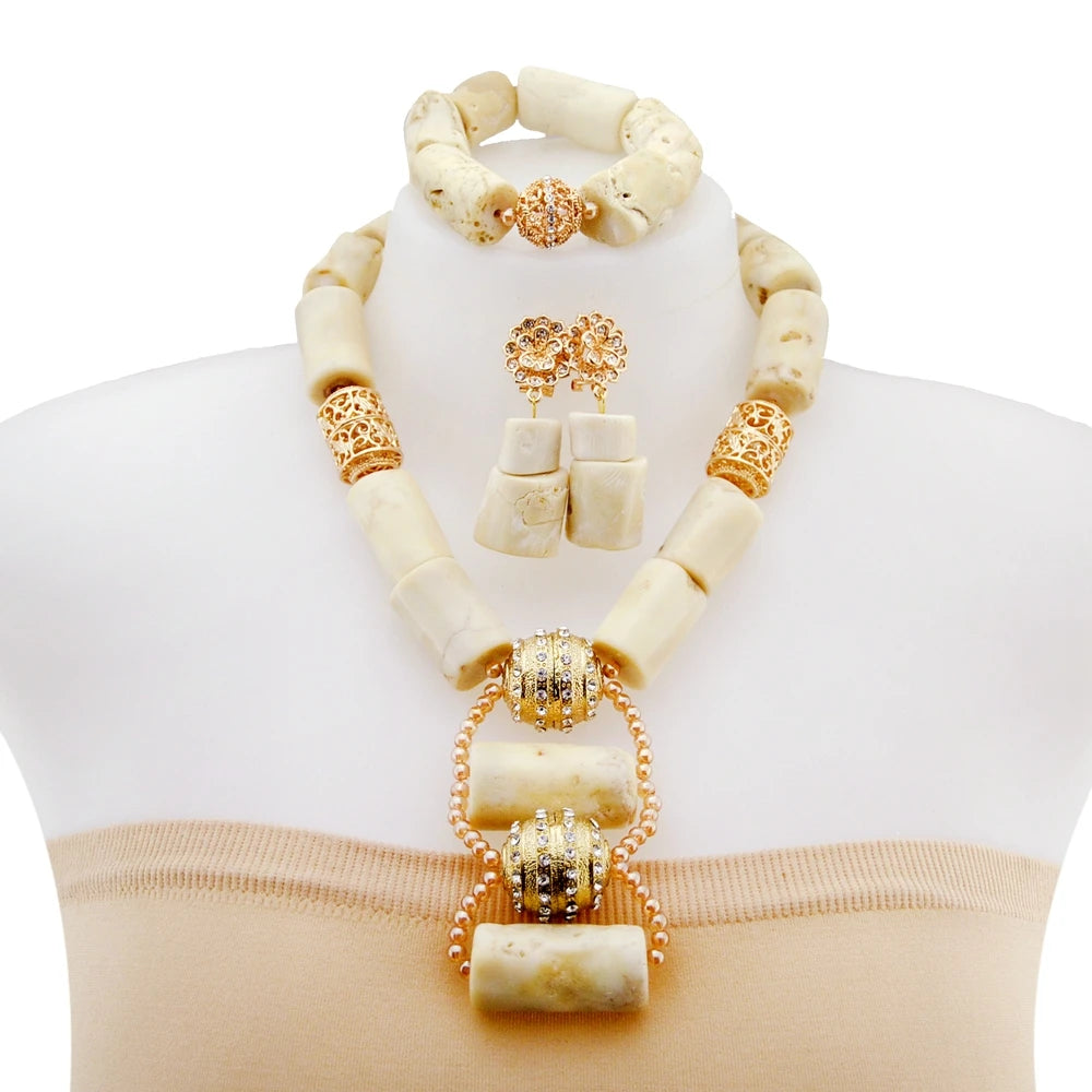 Zhuerrui Elegant Red Coral Bead Jewelry Set Gold Plated Rose Design for African Wedding and Party Wear YL124