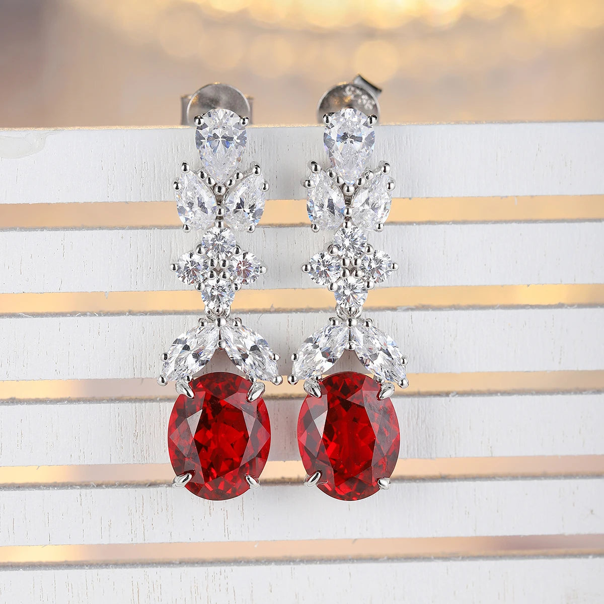 ArtistA Lab Gemstone Jewelry Ruby Gems Ear Drop Silver Jewelry Women Sterling Silver 925 Earrings