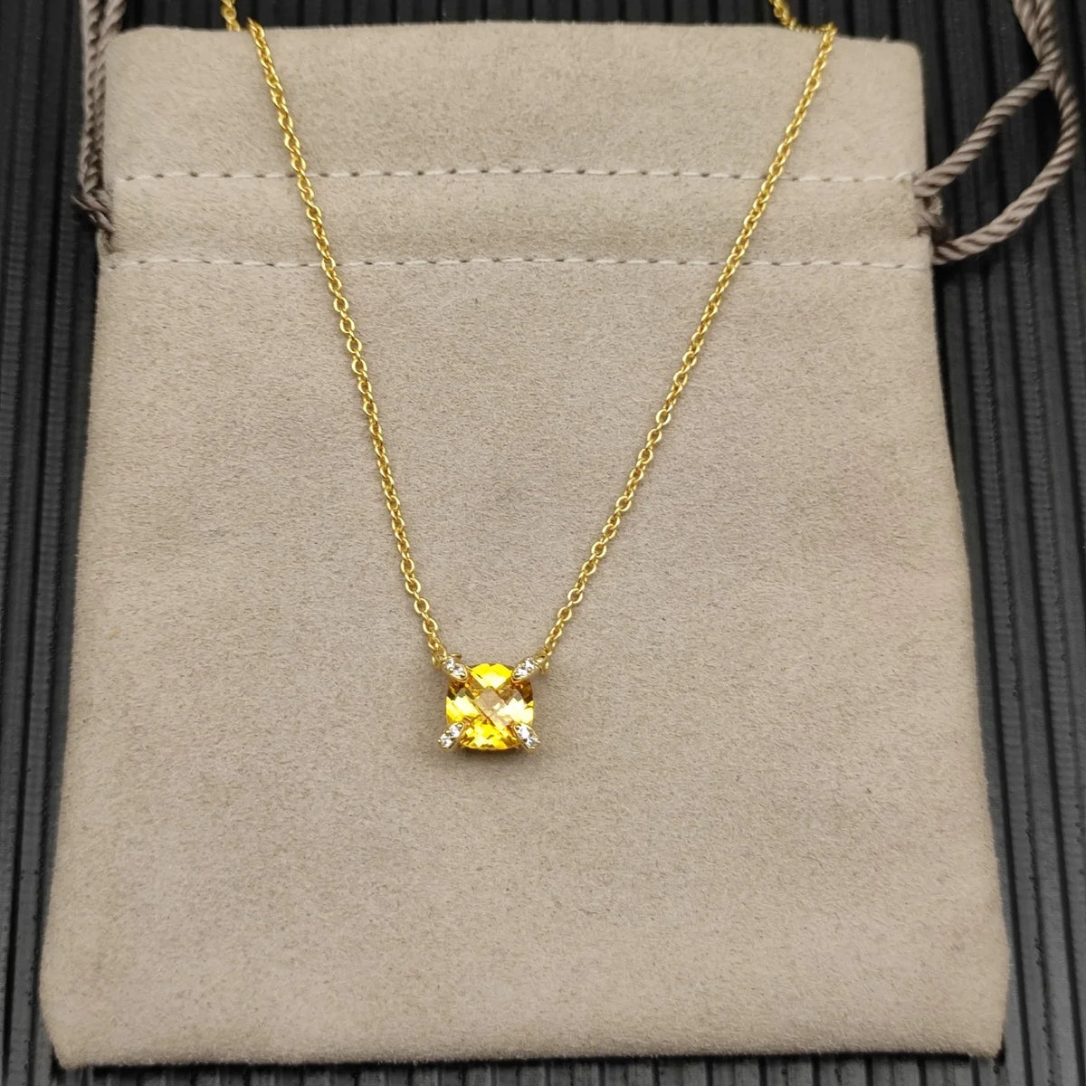 Gemfiori DY High-Quality Silver-Plated 8mm Four-Prong Diamond Necklace. Gold-Plated 8mm Colored Gemstone Necklace. Jewelry.
