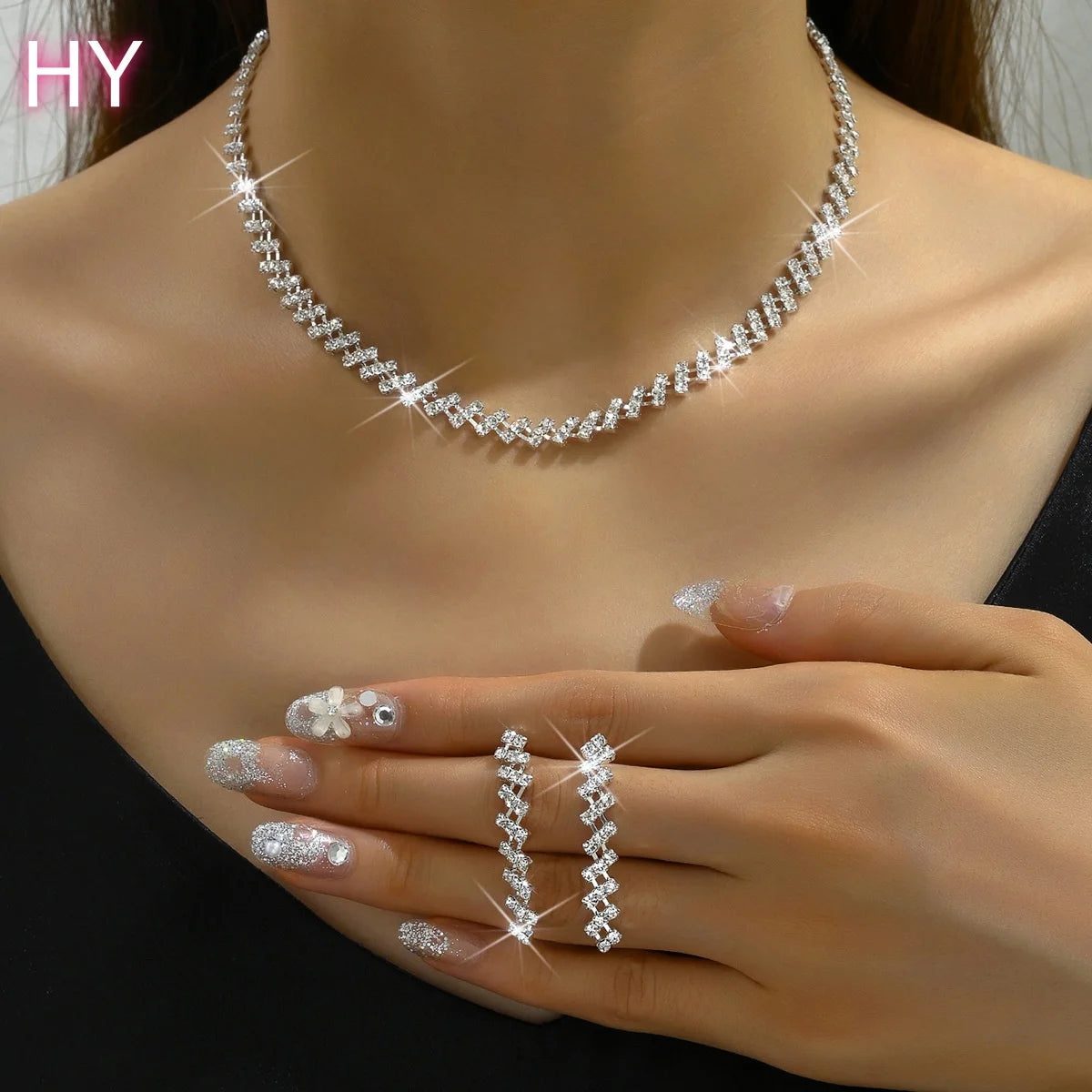 HY  Factory Wholesale Custom Fashionable Wedding Accessories Earrings Necklace Bracelet Set with Multiple Options