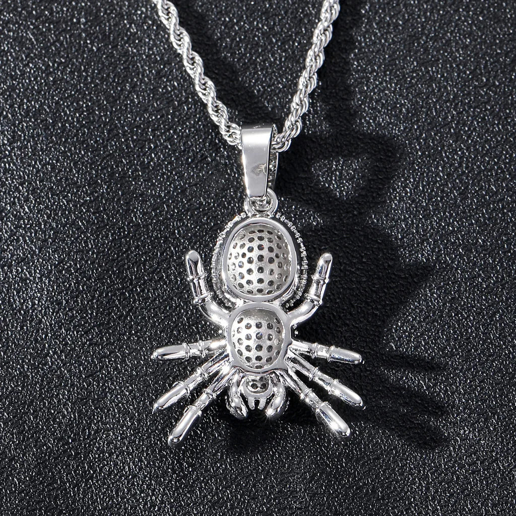BES Animal Spider Pendant Necklace Hip Hop Iced Out Spider Cubic Zirconia Pendants Silver Color Plated Hip Hop Jewelry