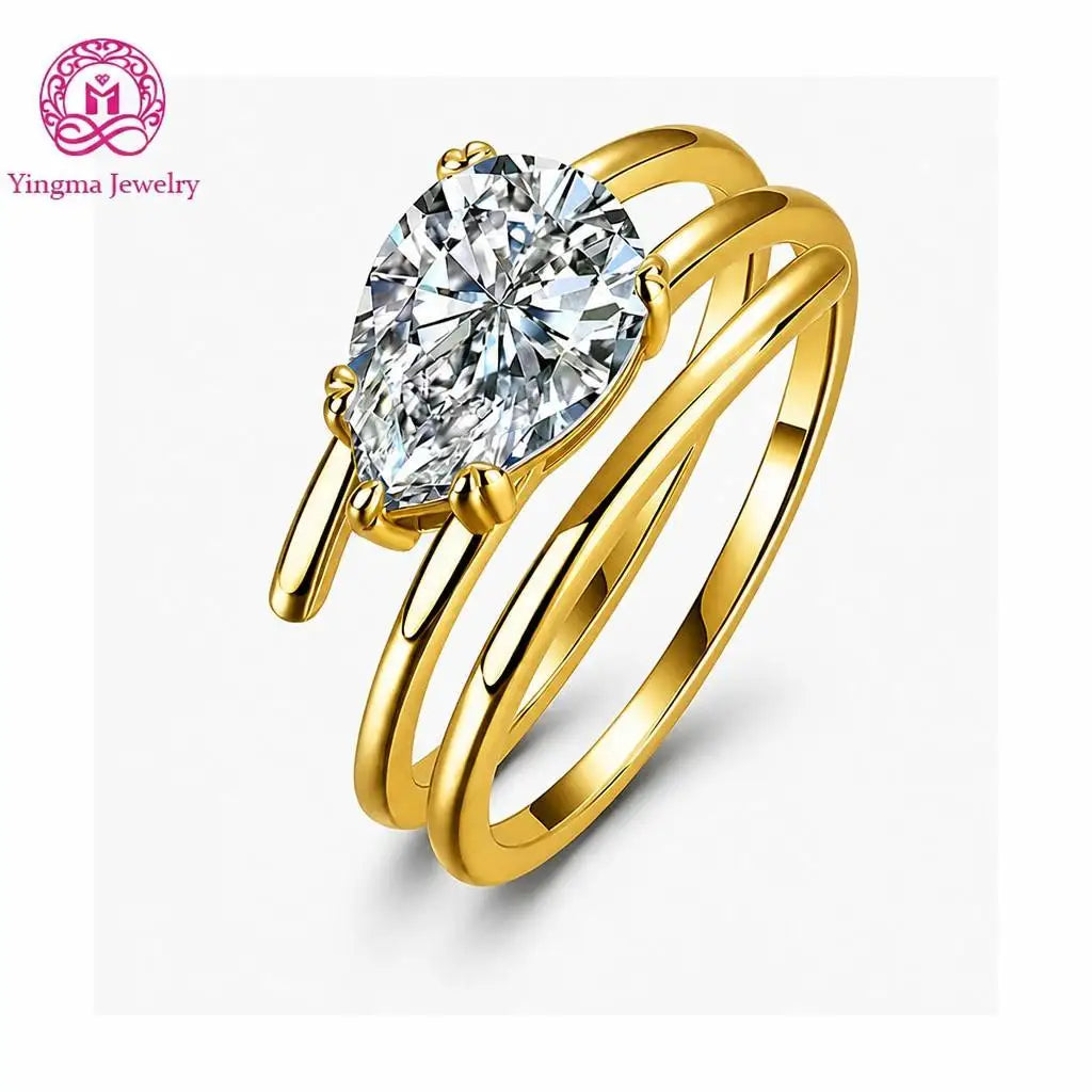 Gioiellieri IGI Certified Trendy Pear Cut Lab Grown Diamond Ring 2CT D VVS1 Solitaire With Plain Band 9K 10K 14K 18K Gold Women Fine Jewelry