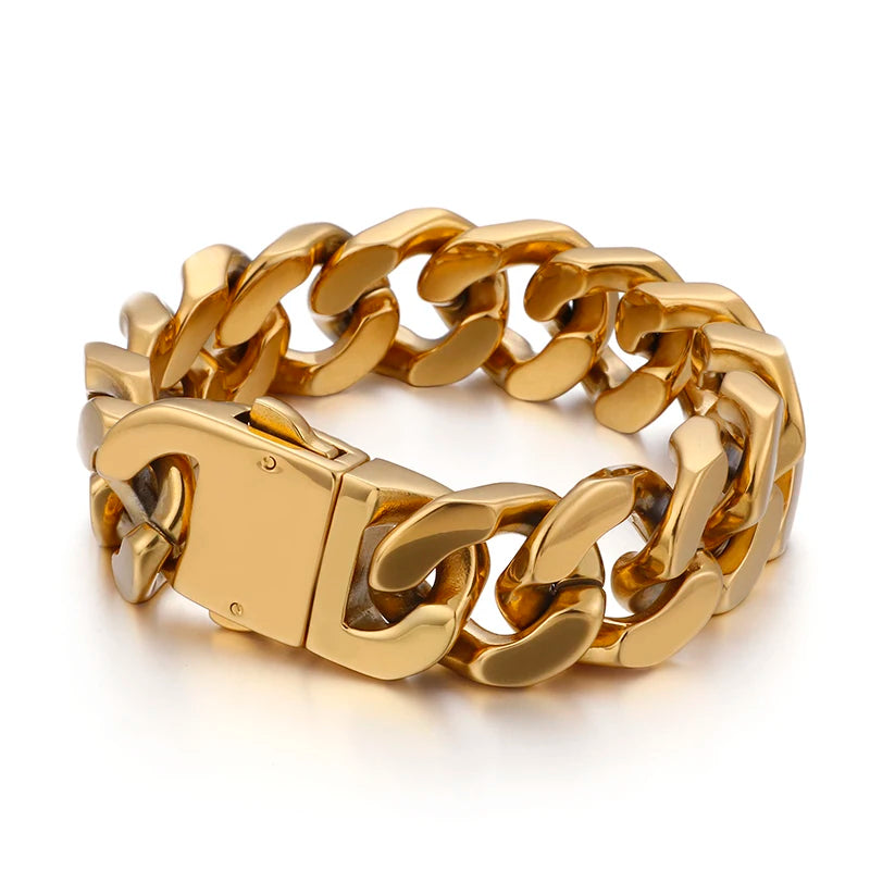 KALEN Stainless Steel Silver Chunky Cuban Chain Bracelet Vintage for Men