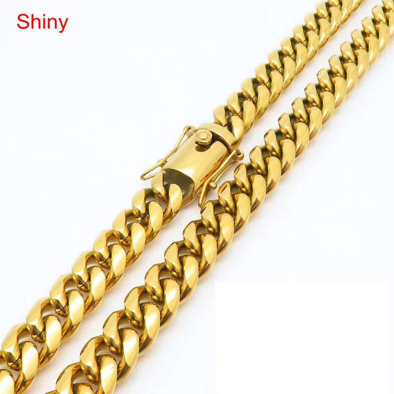 REBEL Hip Hop Cuban Chain Necklace & Bracelet | 12mm Stainless Steel Multi-Size