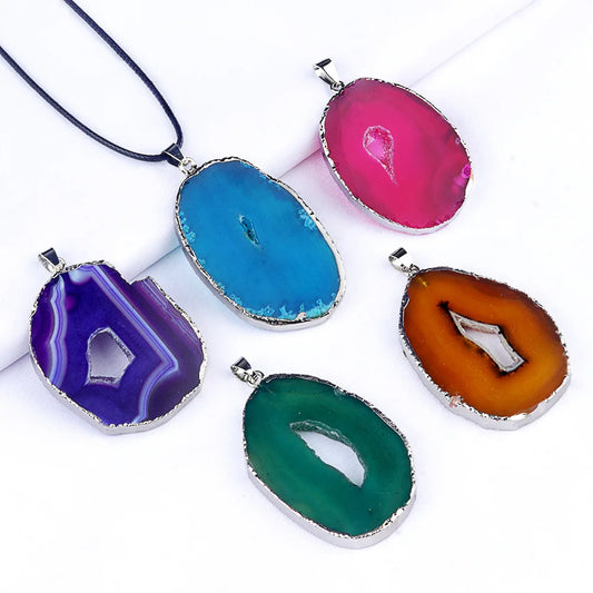 Wholesale Natural Stones Agate Crystal Pendant Gold Plated Gemstone Druzy Necklace Pendants for Women Fashion Jewelry