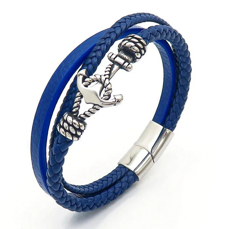 KALEN 210mm Men Vintage Multiple Style Stainless Steel&Cowhide Leather Bracelets