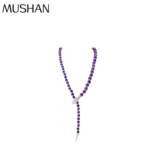 MUSHAN Women Luxury Engagement & Wedding Snake Natural Amethyst S925 Silver Gold Plated High Carbon Diamond Pendant 8+6mm
