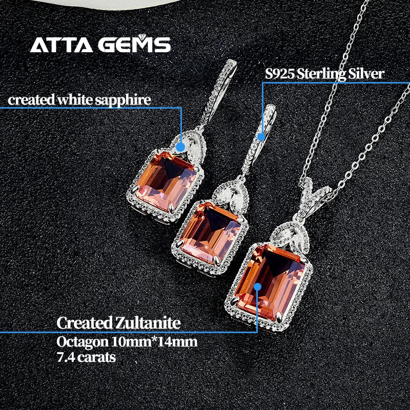 Diaspore Zultanite Gemstone Jewelry Sets for Women 925 Sterling Silver Sultanite Octagon Earrings Octagon Pendant Wedding Gift