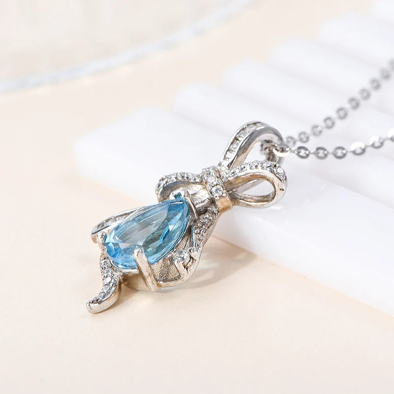 Gioiellieri Natural Topaz Sterling Silver Rhodium Plated Handmade Teardrop Claw Setting Pendant CMA Certified Everyday Wear December