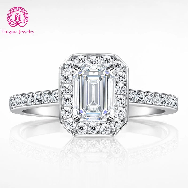 Gioiellieri Luxurious Emerald Cut 1Carat D Color VVS1 Lab Grown Diamond Ring 9K 10K 14K 18K Solid Gold PT950 Paved Band Engagement Ring