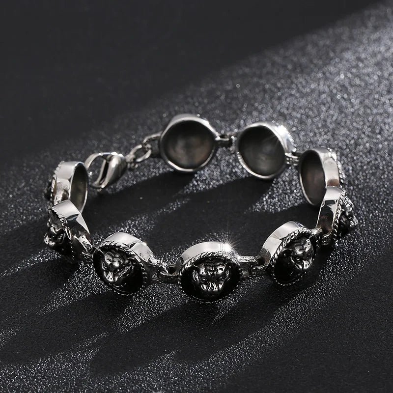 KALEN Casting Tiger Head Round Blank Hip Hop Stainless Steel Jewelry Zodiac Bracelet for Men