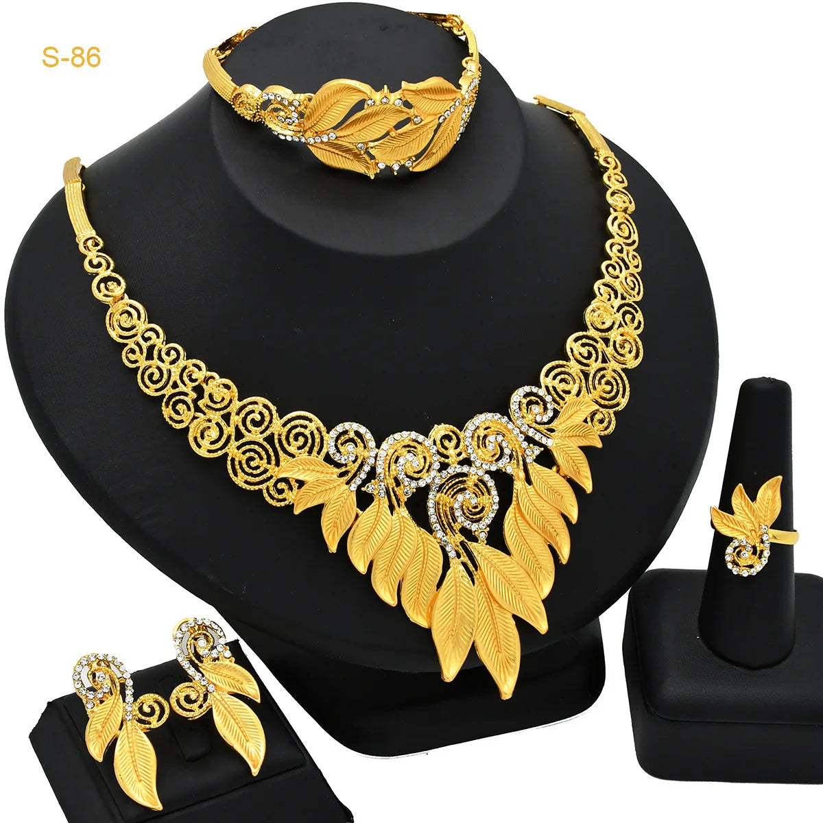 Gold Heart Bridal Jewellery Set | Necklace, Bracelet, Earrings & Ring | 24 Style Options