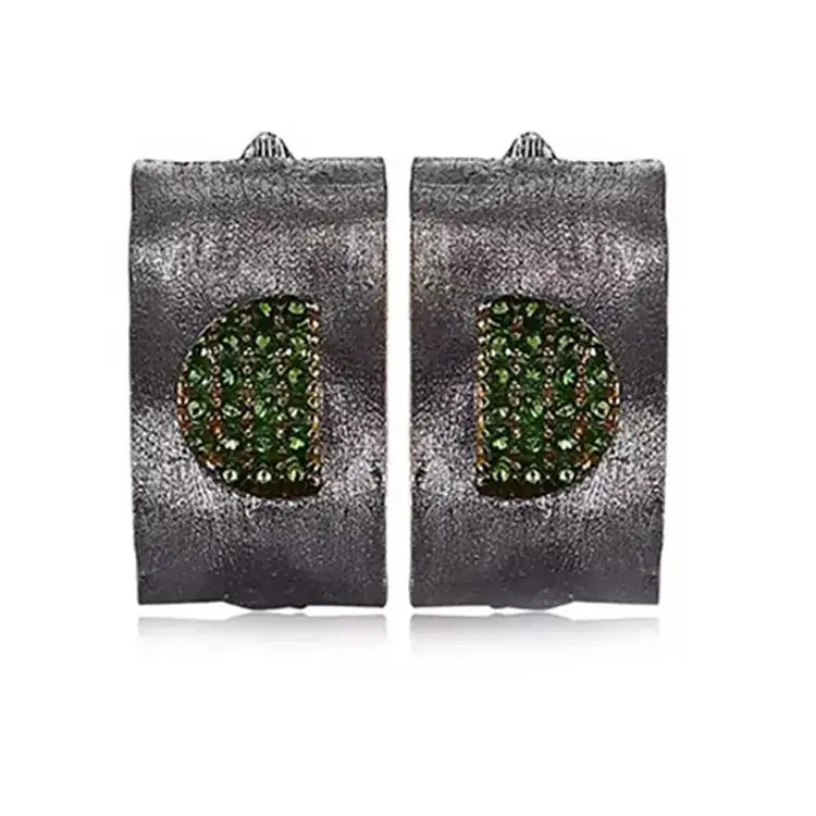 Black Rhodium Plated Diopside Stone 925 Sterling Silver Pendant Earrings for Women Original