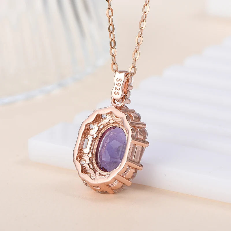 Gioiellieri Custom Women's Small Pendant 925 Silver Rhodium Plated Waterdrop Purple Natural Stone Amethyst Necklace Claw Setting for