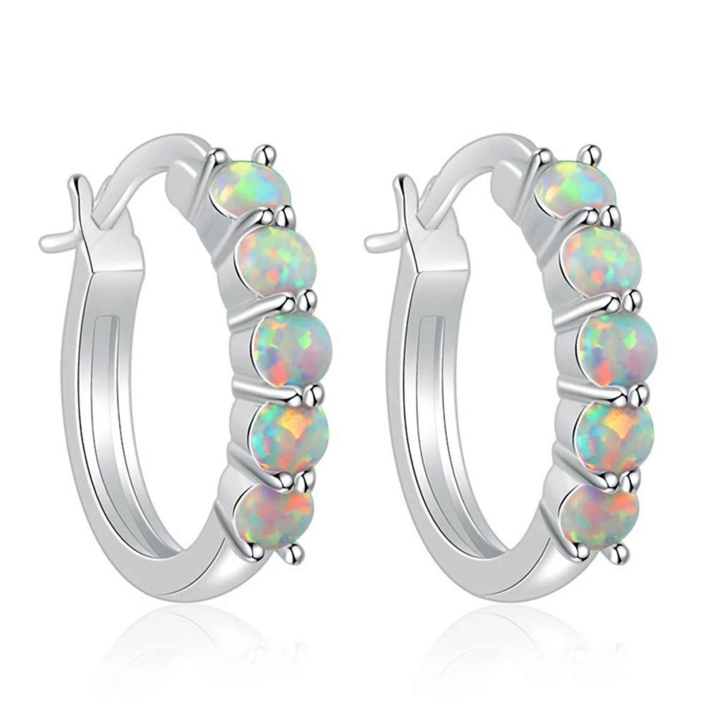 Aobao Silver Plated Brass Bohemia Stud Opal Earrings for Women Anniversary Jewelry