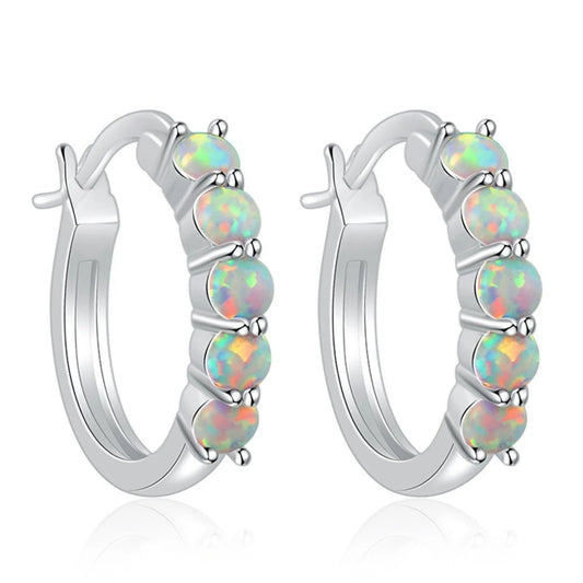 Aobao Silver Plated Brass Bohemia Stud Opal Earrings for Women Anniversary Jewelry