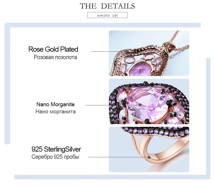 Nano Pink Morganite Jewelry Sets Gemstone Pendant Necklace Rings Drop Earrings 925 Sterling Silver for Women Best Gift