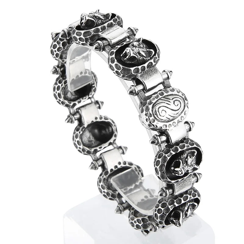 KALEN 230mm Punk Stainless Steel Wolf Head Charms Links Bracelet for Men