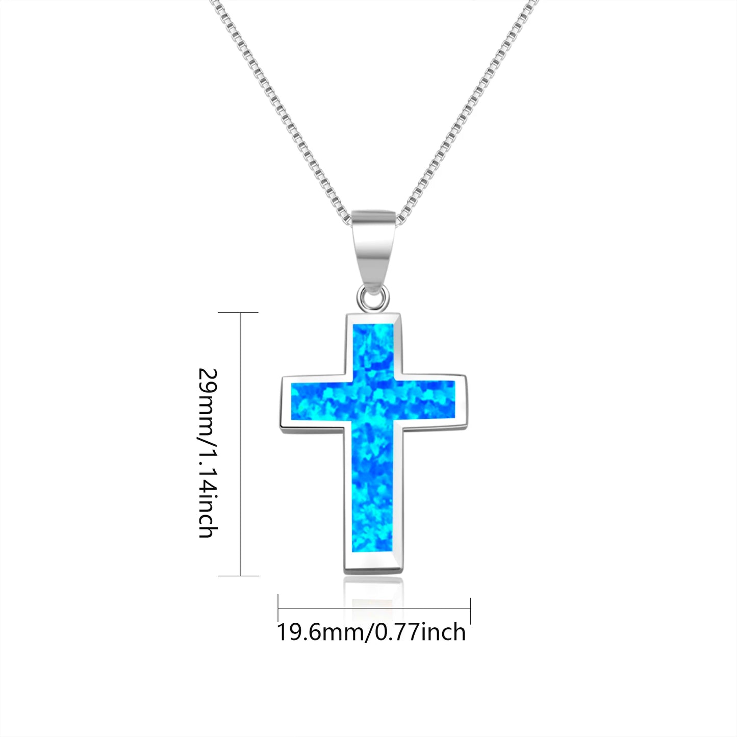 Blue Opal Cross Pendant | Silver Christian Jewelry Necklace
