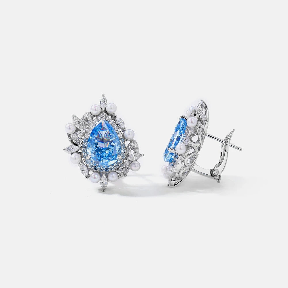 MUSHAN Jewelry Factory 925 Sterling Silver Stud Earrings Luxury HCD Aquamarine Synthetic Sapphire Ear Pin Earrings Stud Jewelry