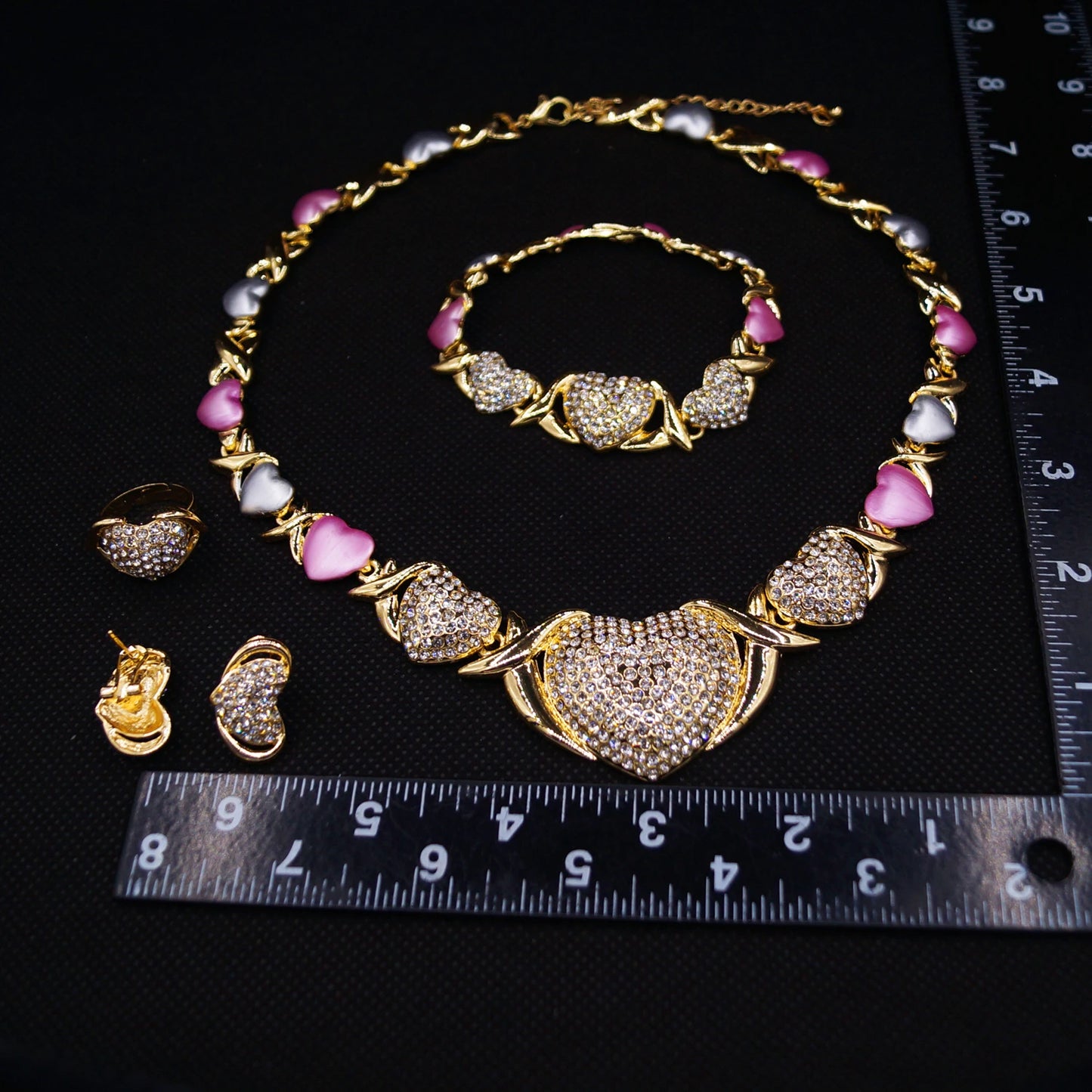 Zhuerrui Very Big Heart Crystal Xoxo I Love You Jewelry Sets Gold Plated Lovely Bridal Women Dubai Luxury Fine Jewelry Set X0213