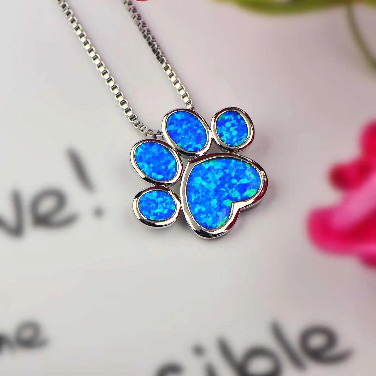 All-Opal Pet Paw Pendant Necklace - Blue Fire Opal Claw Print Design | Heartwarming Pet-Lover Jewelry Bulk Gifts