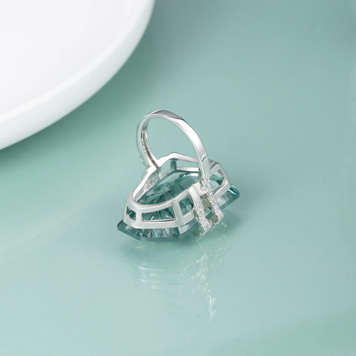 ArtistA Abiding Factory Custom Quadrilateral Green Amethyst Prasiolite 925 Silver Ring Necklace Earrings Jewelry Set for Dinner Party