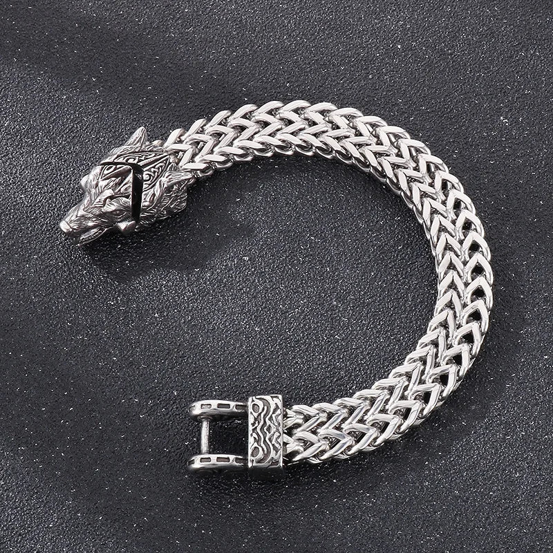 KALEN 220mm Men Punk Stainless Steel Snake/Eagle/Wolf Head Clasp Links Bracelet