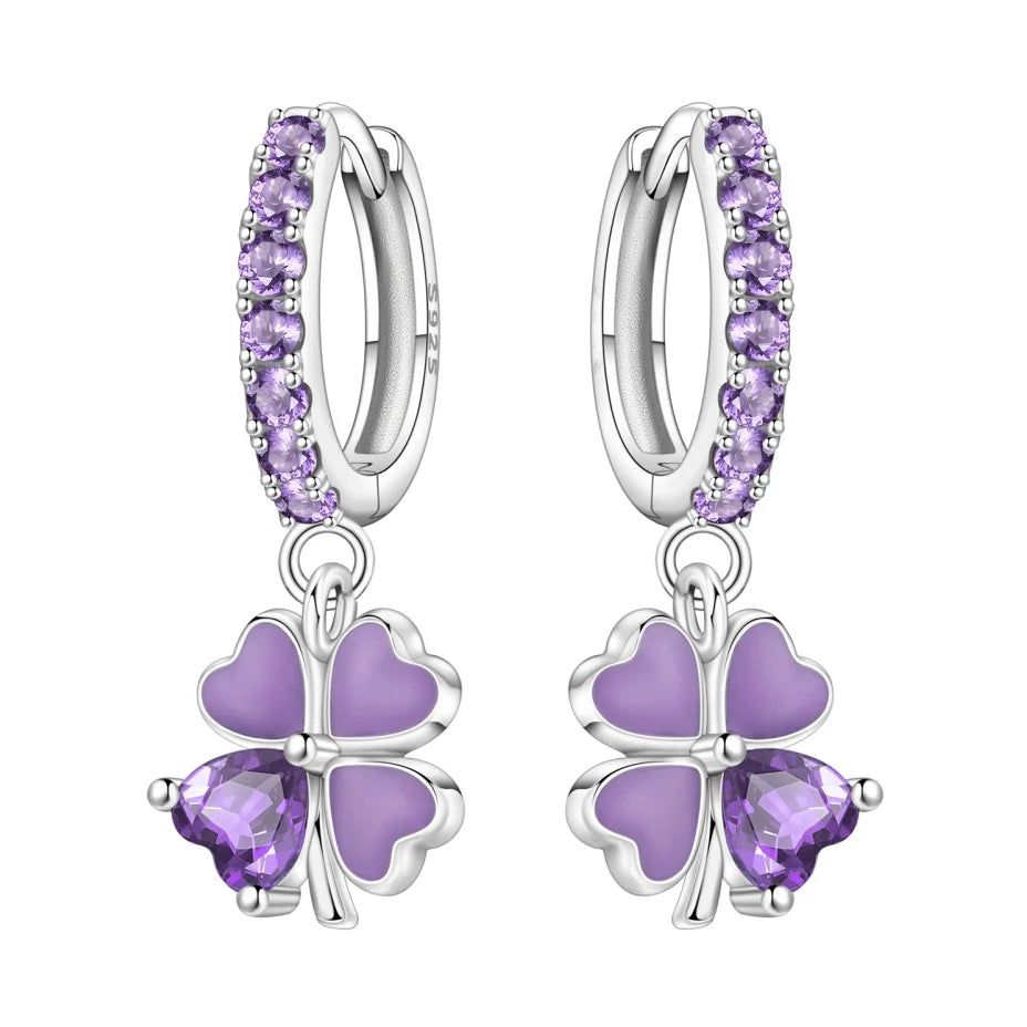 S&S Four Leaf Clover Zircon & Enamel 925 Silver Jewellery | Rings, Earrings, Bracelet & Pendant | S&S Collection