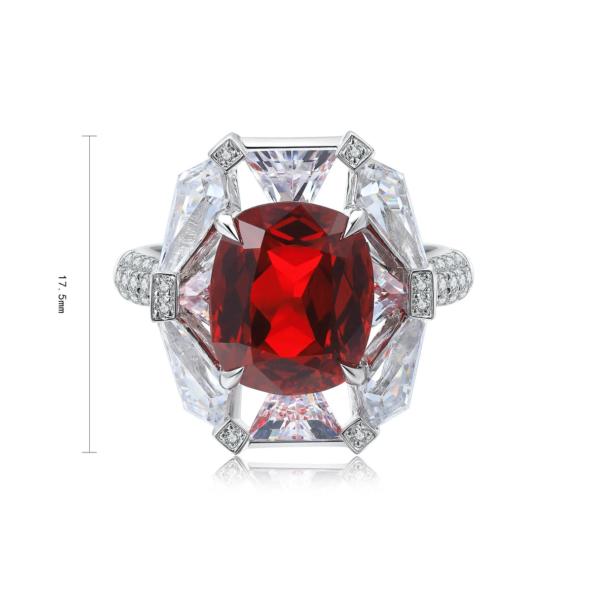 Gemfiori Jewelry Trendy High Quality S925 Silver Cultivated Ruby Ring Unisex Engagement Ring for Wedding Party or Gift
