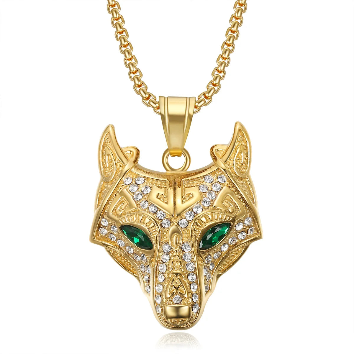 Hip Hop Iced Out Diamond Viking Celtic Wolf Stainless Steel Fine Fashion Jewelry Pendants Necklaces 18K Gold Plated Women