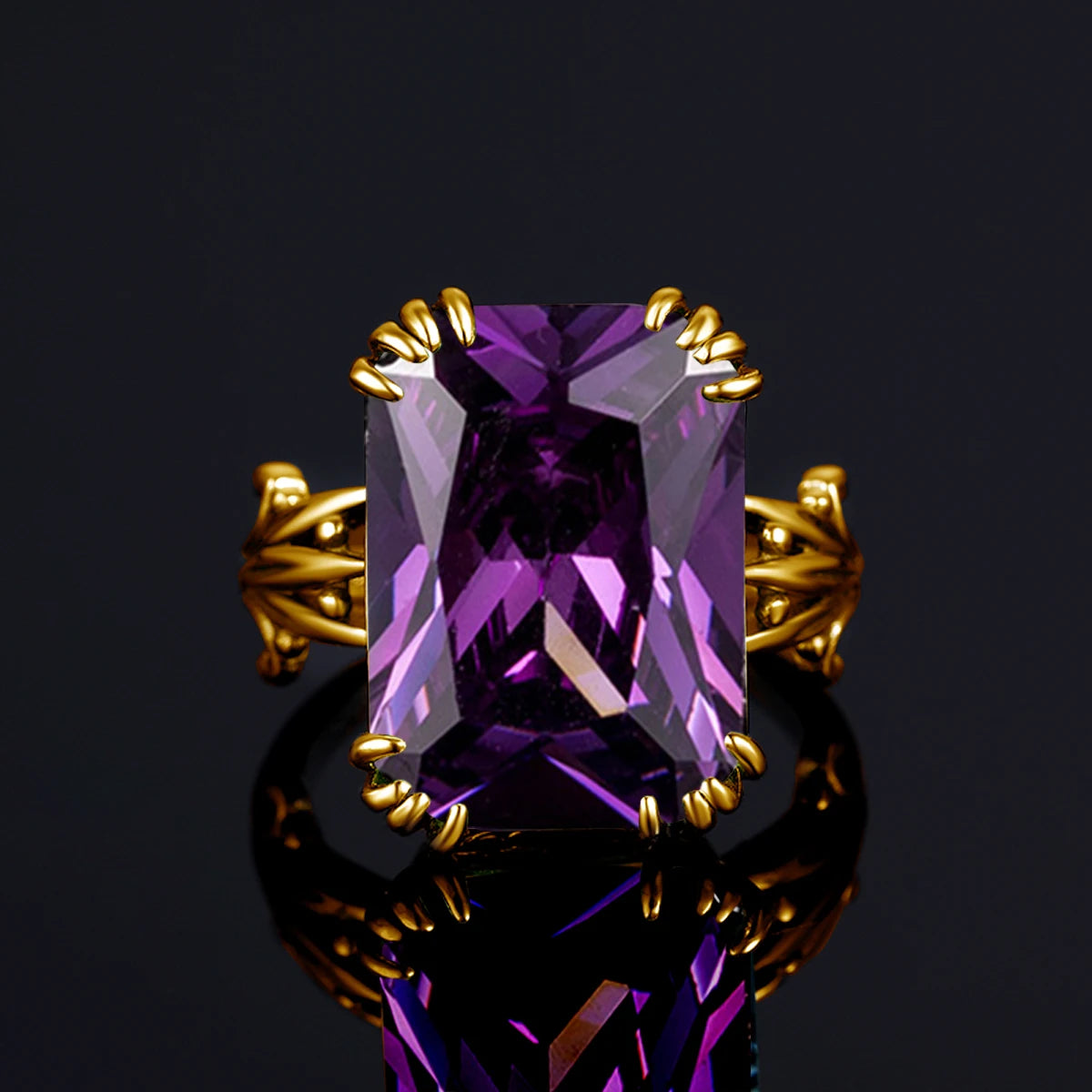 ArtistA New Women Gemstone Ring Earrings Pendientes Boho Wedding 925 Sterling Silver Amethyst Gold Jewelry Set