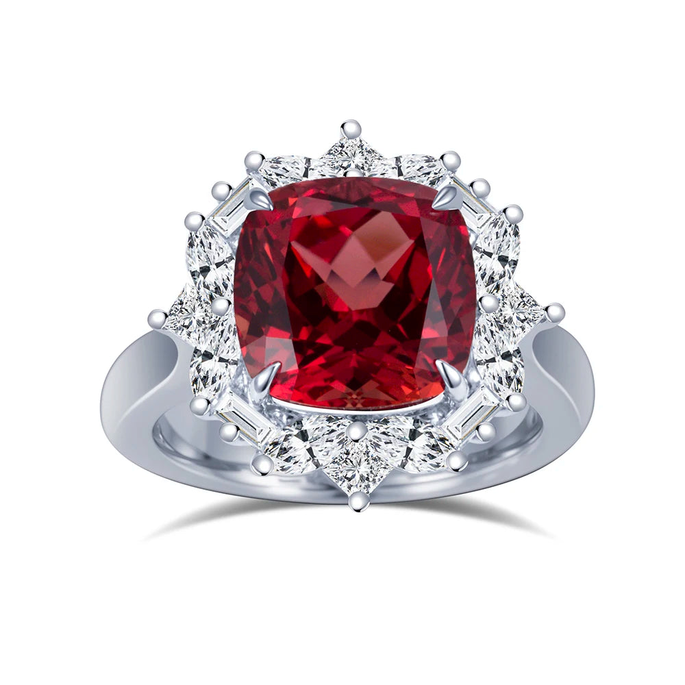MSR-1999 Fashionable Design PT950 6.2CT Cushion Shape Ruby Gemstone Lab Grown Diamond Ring