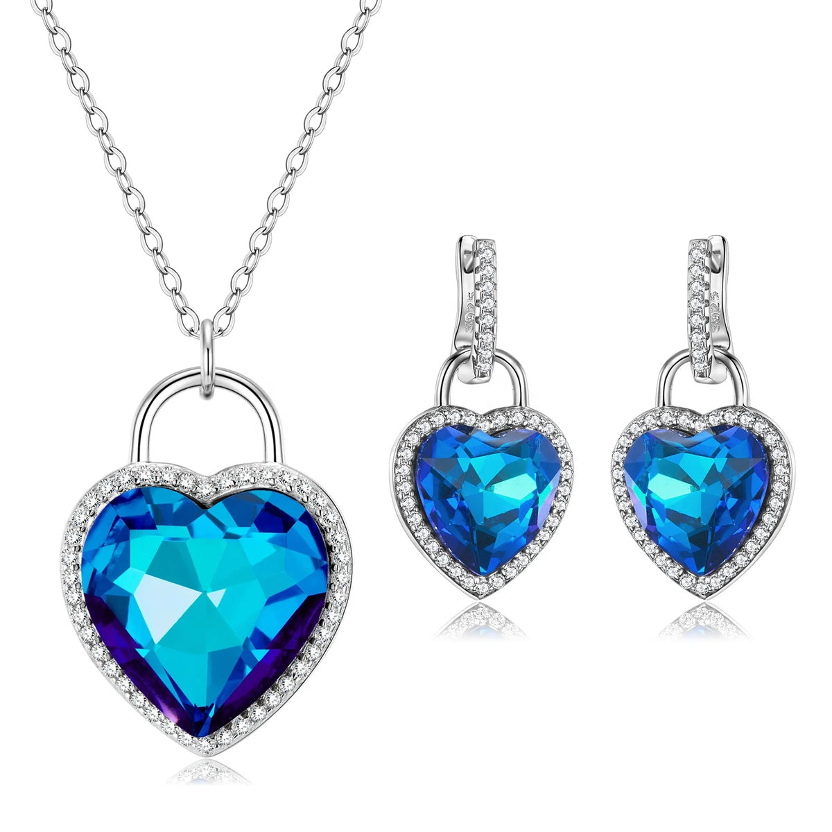 S&S Heart of the Ocean 925 Silver Zircon Jewellery Set | Necklace & Earrings | S&S Collection