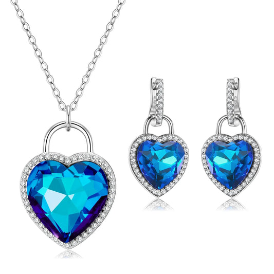 S&S Heart of the Ocean 925 Silver Zircon Jewellery Set | Necklace & Earrings | S&S Collection
