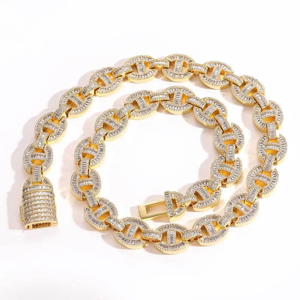 BiG-BOSS Gold Plated Brass Hip Hop Iced Out Micro Paved Cubic Zircon Chunky Miami Cuban Link Chain Jewelry Necklace for Mens