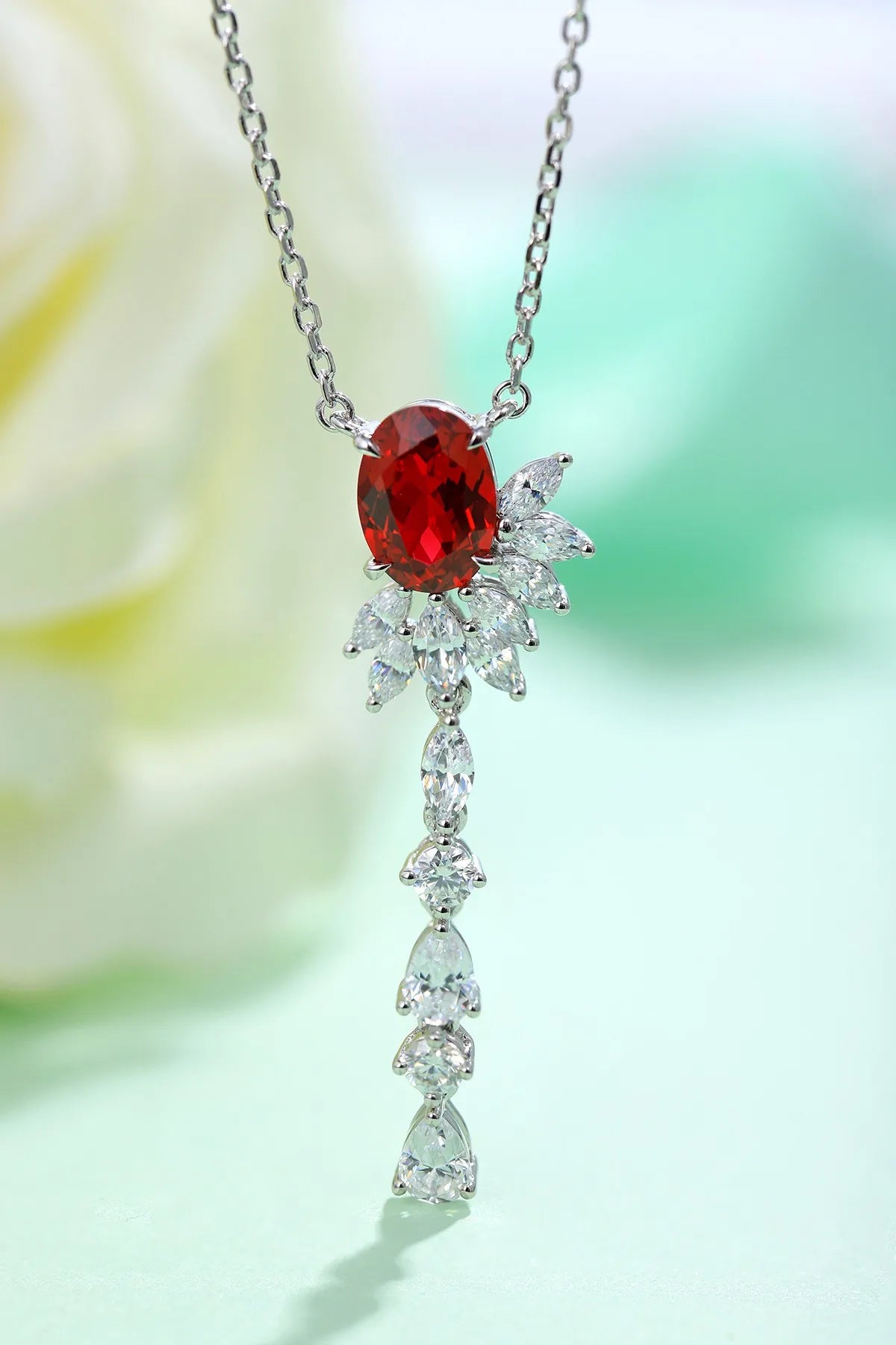 Gemfiori Anster 925 Sterling Silver High-quality Cultivated Ruby Necklace - Suitable for Parties or As a Gift