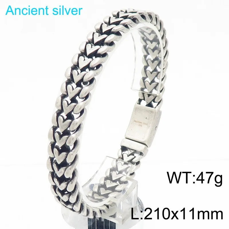 KALEN 210mm Vintage Stainless Steel Bracelet Love Heart Chain Men Bracelet