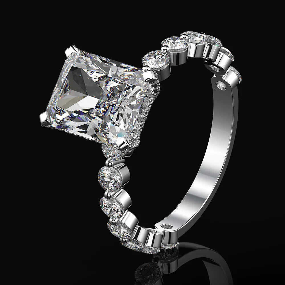 MuShan Jewelry New Fashionable Light Luxury Platinum Plated Silver High Carbon Diamond 4ct Rectangular 8*10 Women's Party