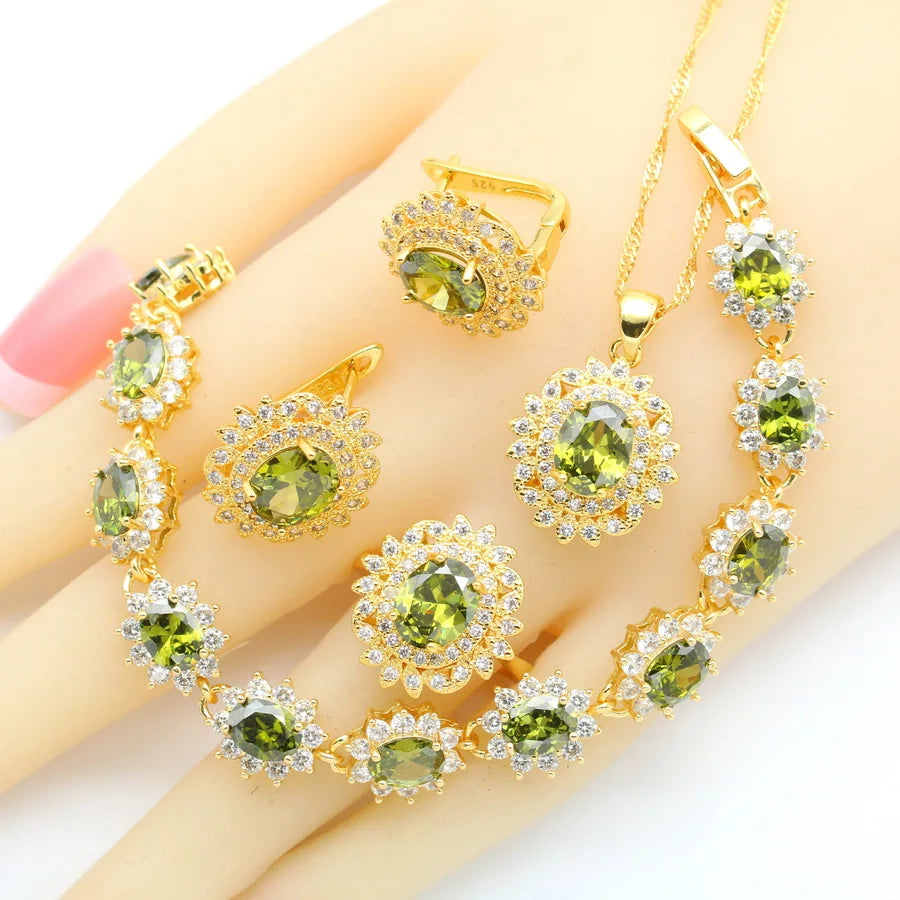 XOTICA 2023 New Red Zirconia Crystal Jewellery Set for Women Including Bracelet Earrings Ring Pendent Necklace for Wedding Engagement