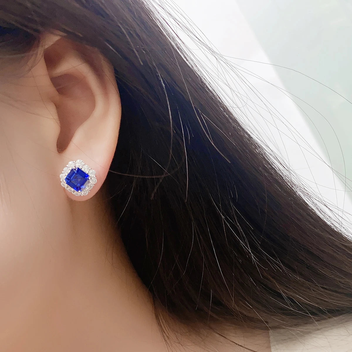ArtistA Luxury Fancy Design Halo Earring Women Jewelry Lab Gemstone Classic S925 Silver Women Birthday Gift Classic Earring Stud Set