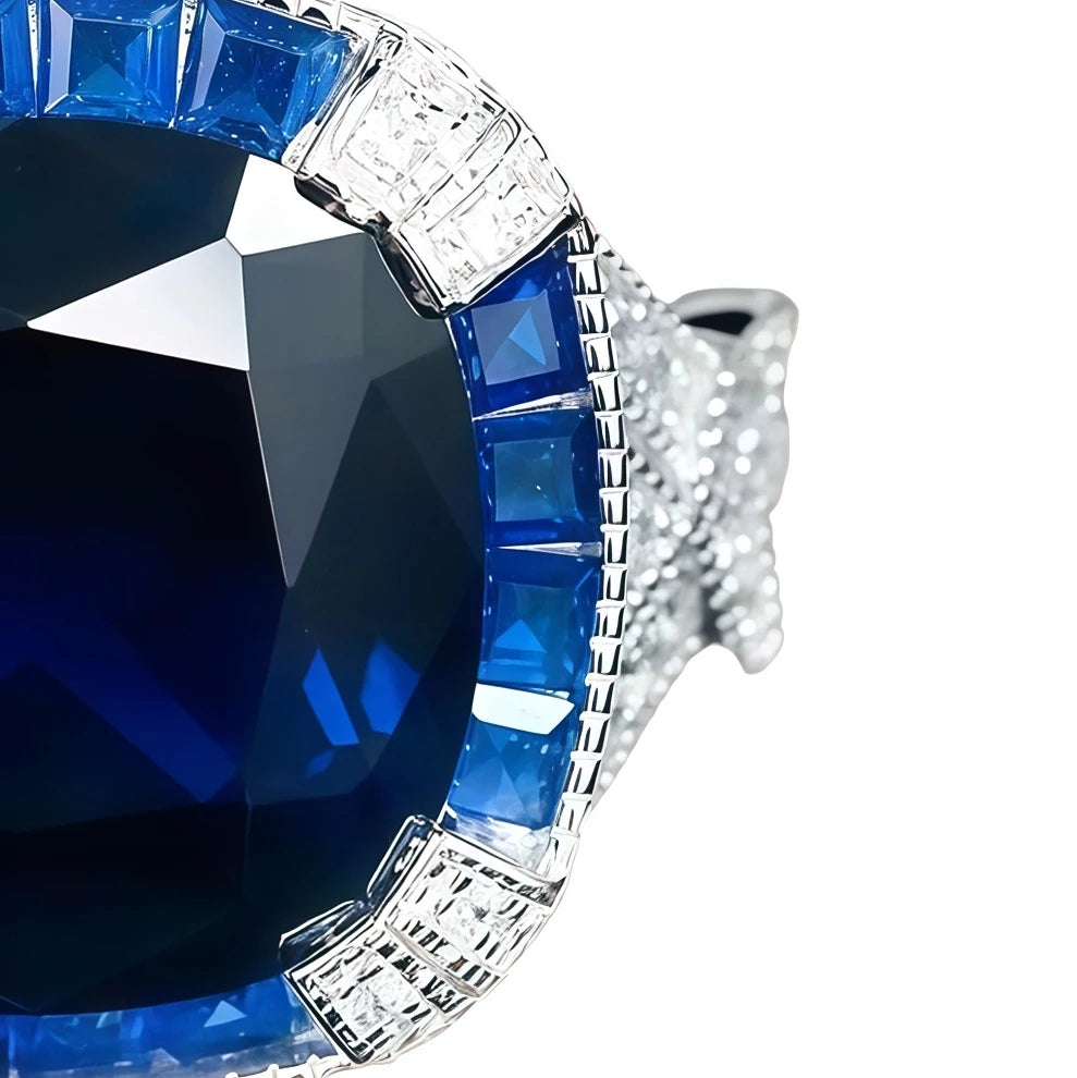 MUSHAN Jewelry Factory's 925 Sterling Silver Women's Party Ring High Carbon Diamond Lab Grown Gemstones Blue Spinel Weddings