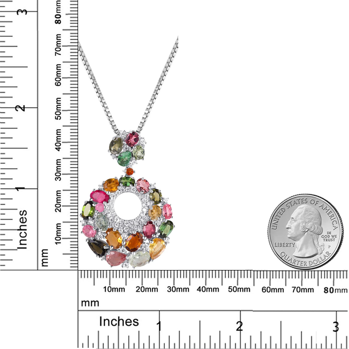 ArtistA W0448 Abiding Manufacturer Beautiful Design Mix Color Natural Tourmalines 925 Silver Circle Wreath Pendant Necklace Jewelry