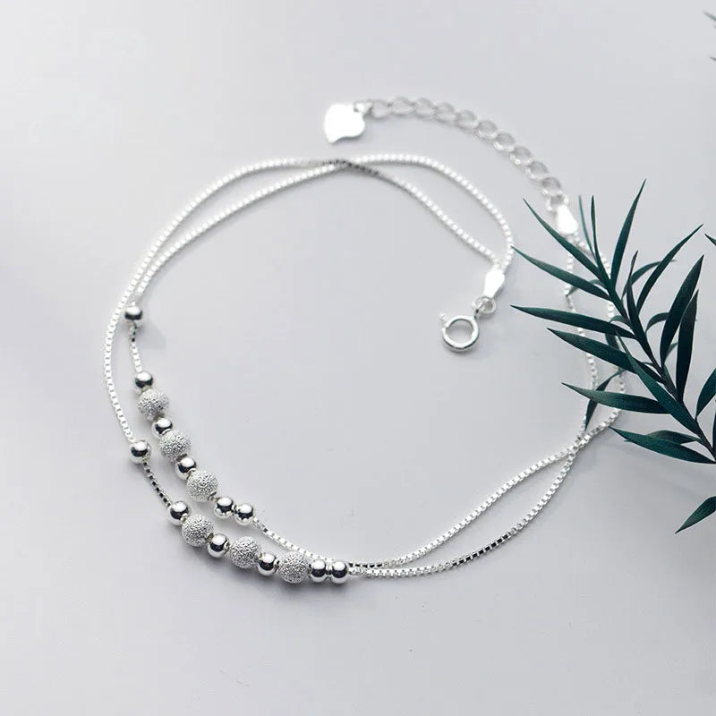 Top Grade 925 Sterling Silver Strand Beads Beaded Anklets for Women Summer Gifts Jewelry