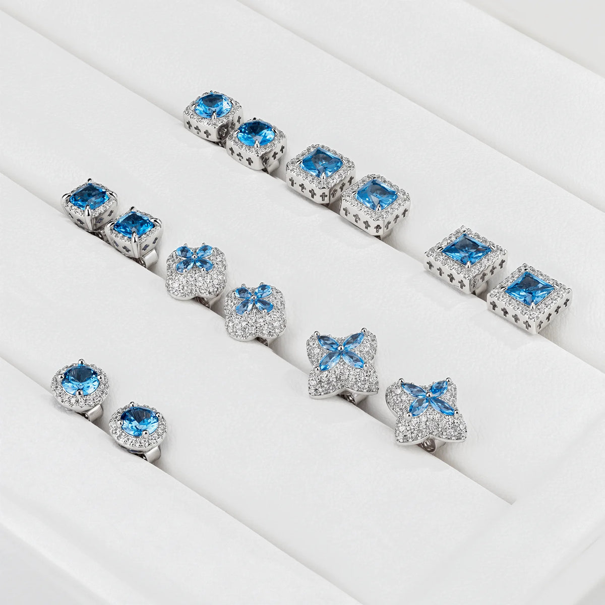 REBEL Blue CZ Stud Earring Simulated Sapphire Hip Hop Jewelry 14K Gold Plated 925 Sterling Silver Hypoallergenic Iced Out Earring