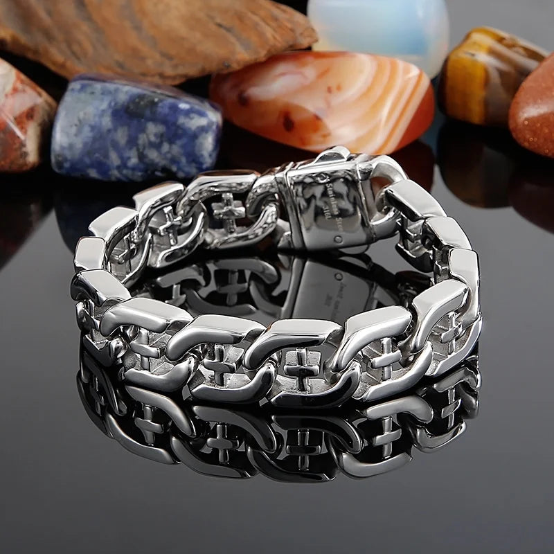 KALEN Vintage Men Stainless Steel Fashion Jewelry Bracelets Christian Cuban Link Chain Bracelet