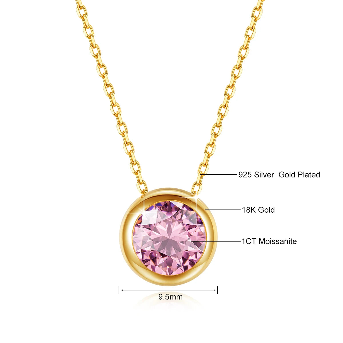 Gioiellieri - Classic 18K Gold Moissanite Women's Pendant Necklace for Bride Statement 12 Month Birthstone Charms Jewelry Gifts